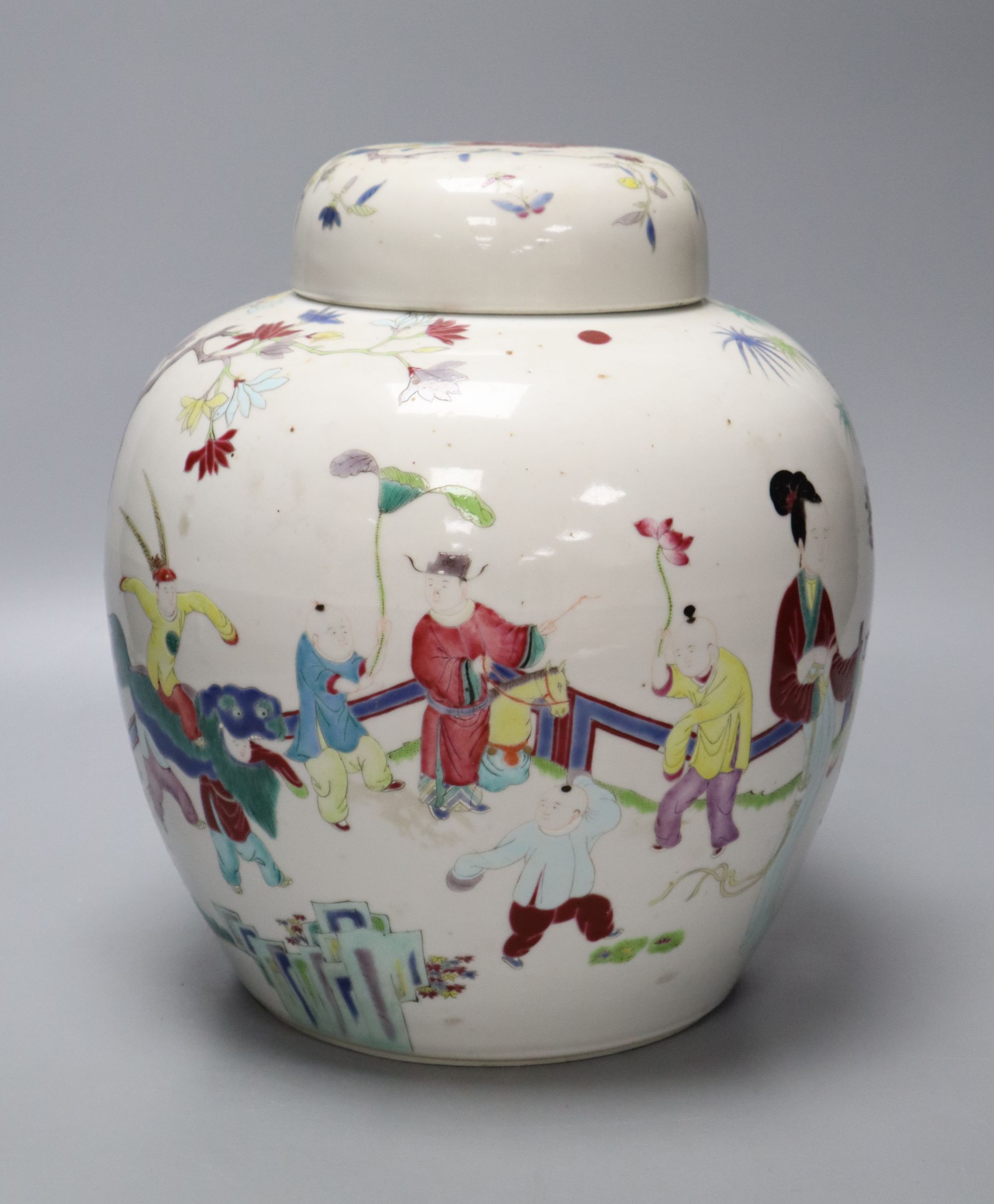 A late 19th/early 20th century Chinese ginger jar and cover, H approx 25cm